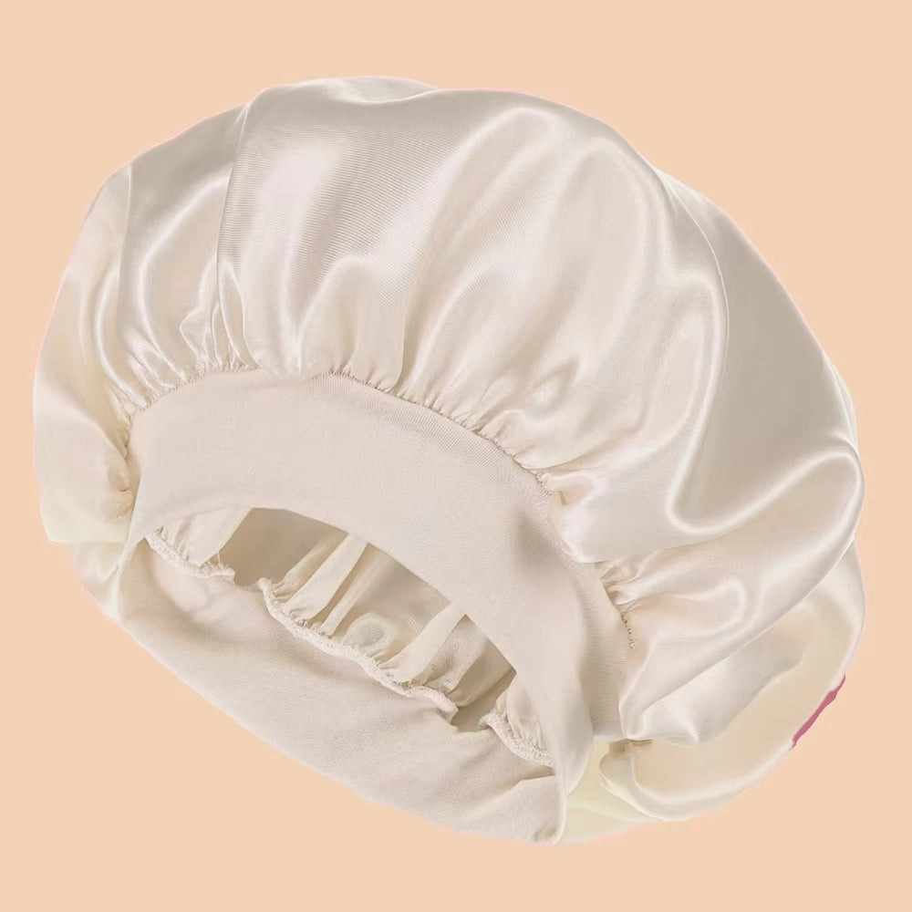 Women's Solid Color Satin Wide-Brimmed Shower Cap for Daily Use
