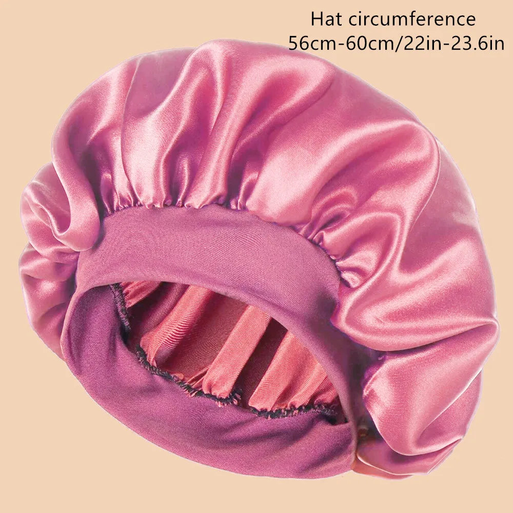 Women's Solid Color Satin Wide-Brimmed Shower Cap for Daily Use