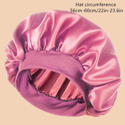Women's Solid Color Satin Wide-Brimmed Shower Cap for Daily Use