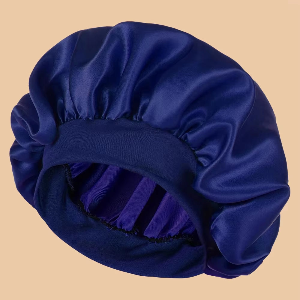Women's Solid Color Satin Wide-Brimmed Shower Cap for Daily Use