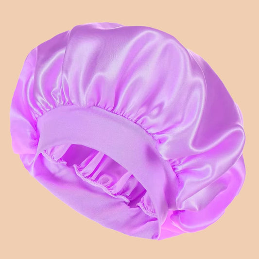 Women's Solid Color Satin Wide-Brimmed Shower Cap for Daily Use