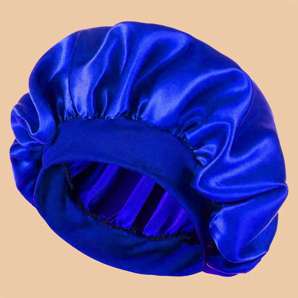 Women's Solid Color Satin Wide-Brimmed Shower Cap for Daily Use