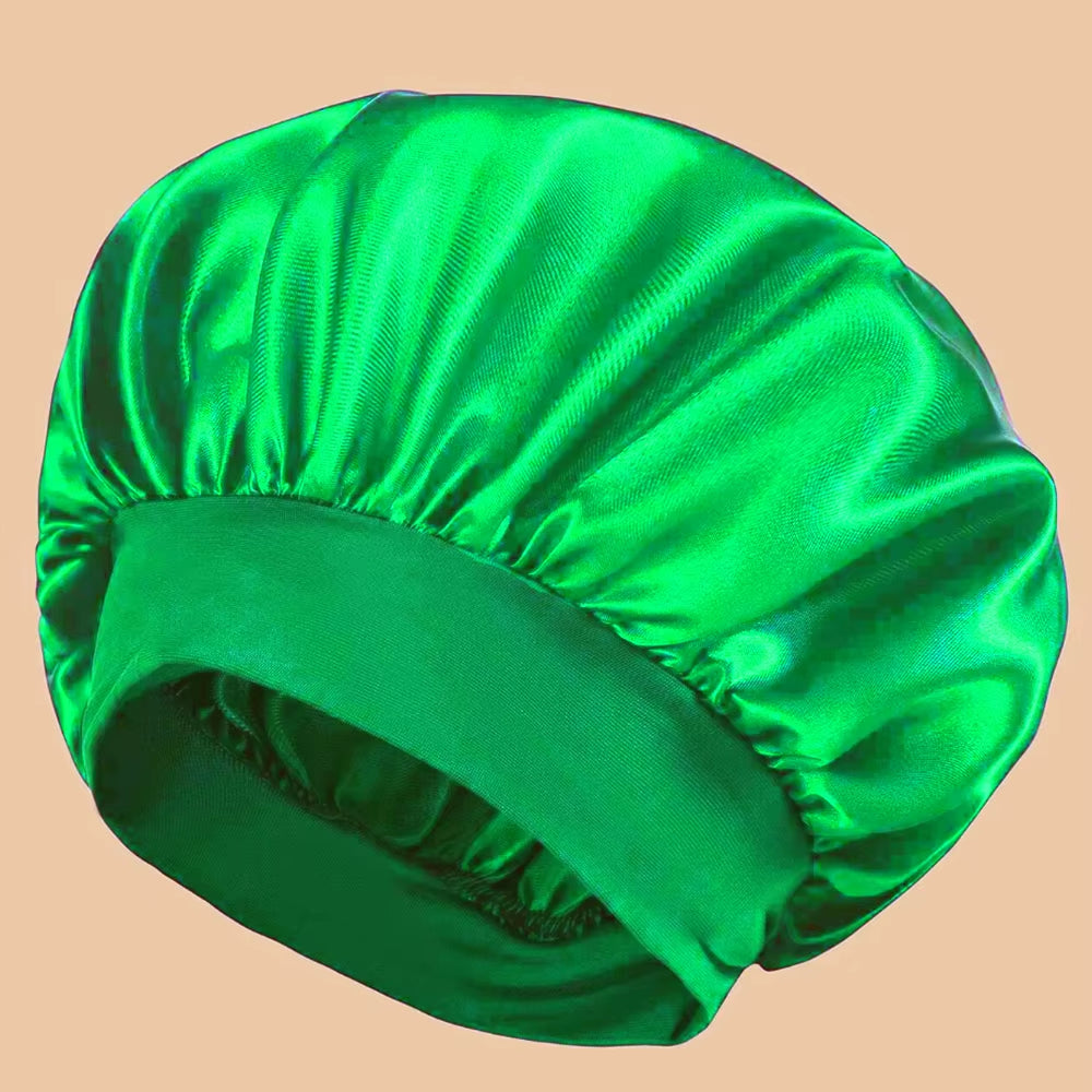 Women's Solid Color Satin Wide-Brimmed Shower Cap for Daily Use