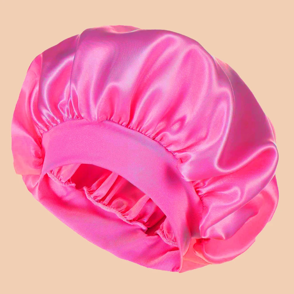 Women's Solid Color Satin Wide-Brimmed Shower Cap for Daily Use
