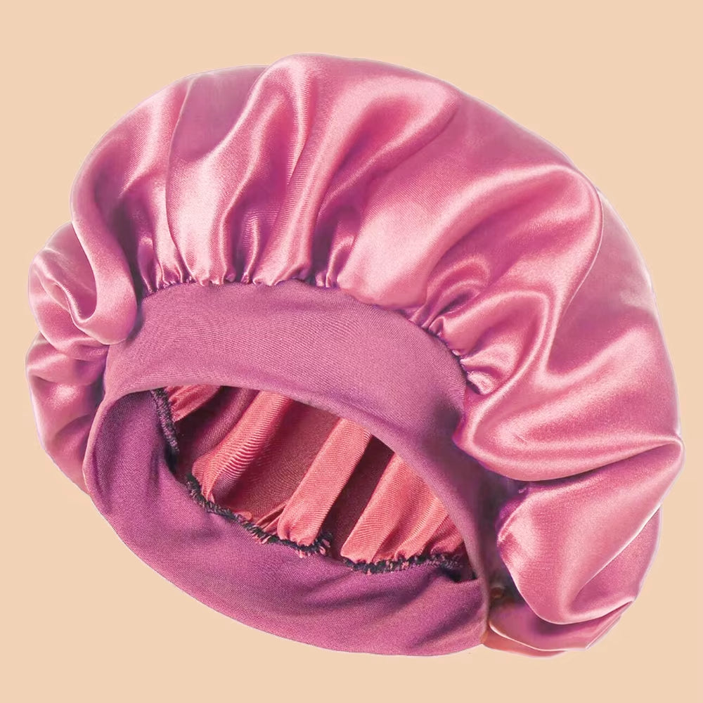 Women's Solid Color Satin Wide-Brimmed Shower Cap for Daily Use