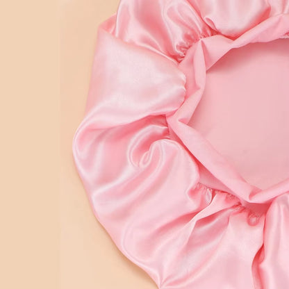 Women's Solid Color Satin Wide-Brimmed Shower Cap for Daily Use