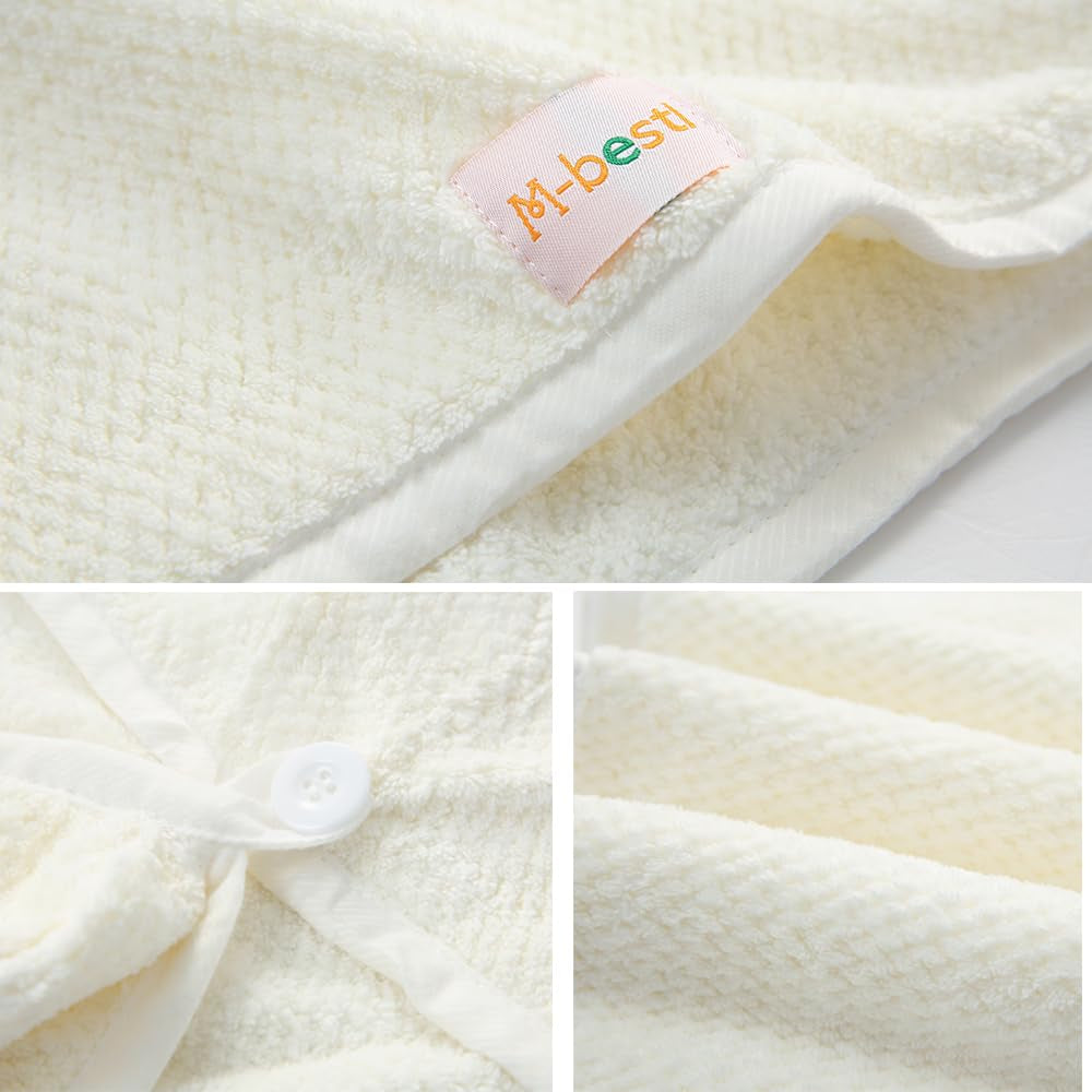 Quick Dry Microfiber Hair Towel Wrap - 2 Pack in Pink & Beige, Perfect for Long Thick Curly Hair with Secure Button Design