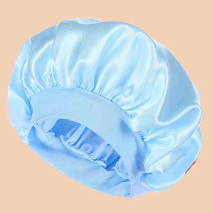 Women's Solid Color Satin Wide-Brimmed Shower Cap for Daily Use