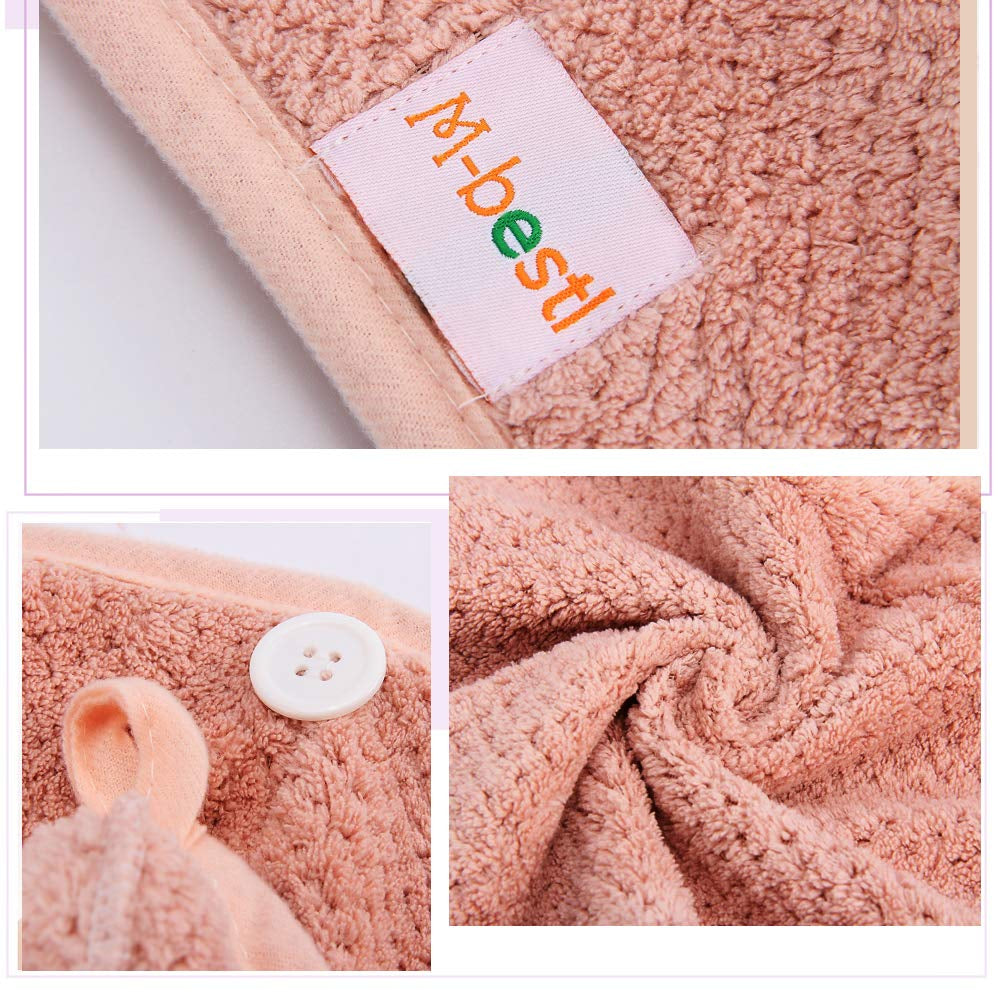 Quick Dry Microfiber Hair Towel Wrap - 2 Pack in Pink & Beige, Perfect for Long Thick Curly Hair with Secure Button Design