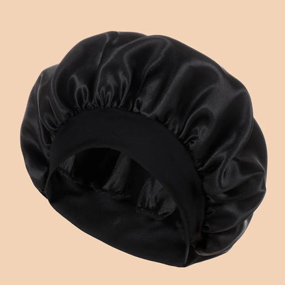 Women's Solid Color Satin Wide-Brimmed Shower Cap for Daily Use