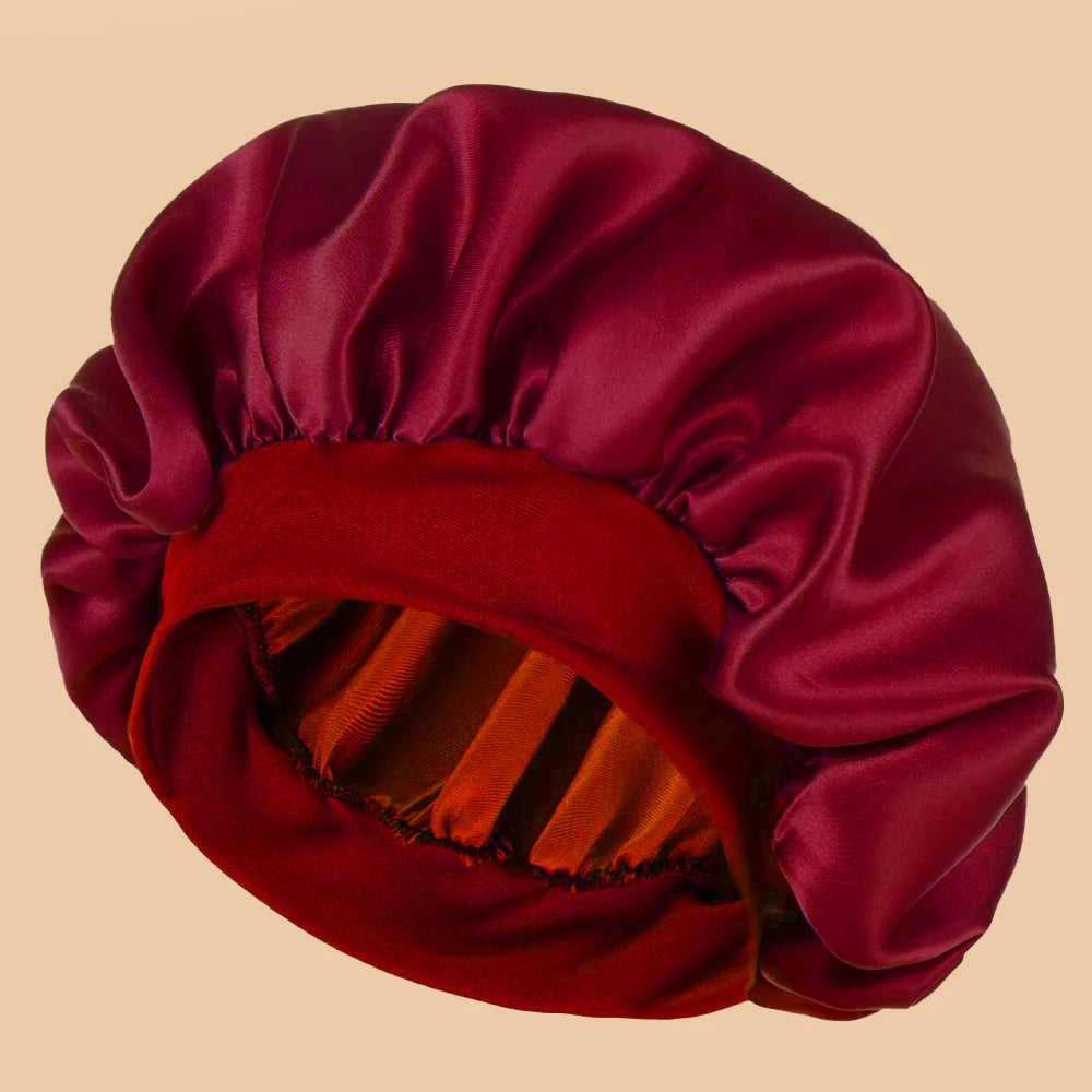 Women's Solid Color Satin Wide-Brimmed Shower Cap for Daily Use