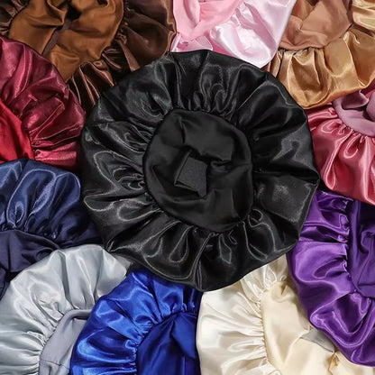 Women's Solid Color Satin Wide-Brimmed Shower Cap for Daily Use