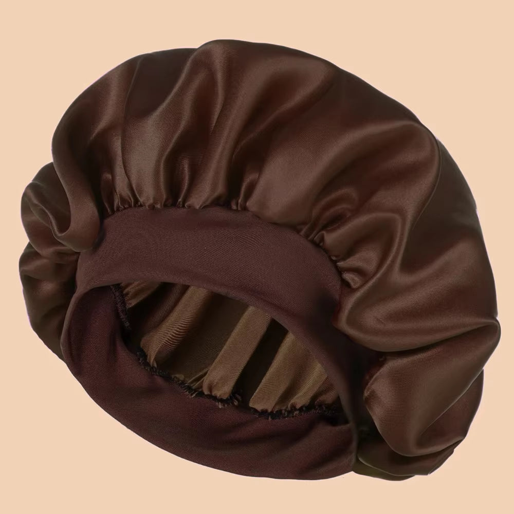 Women's Solid Color Satin Wide-Brimmed Shower Cap for Daily Use